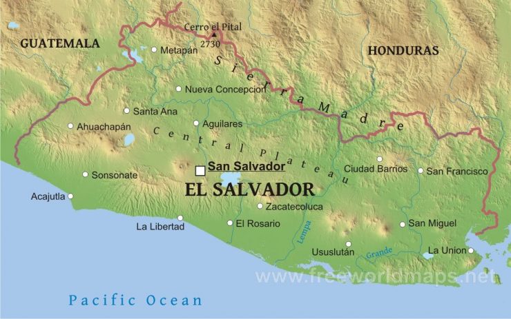Mapa físico de El Salvador
